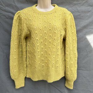 J. Crew BD619 Balloon Sleeve Cable Knit Sweater Green Chartreuse Feminine Sz M/L